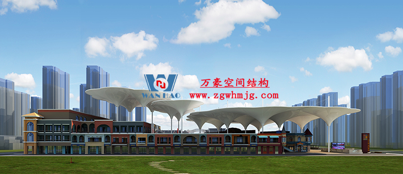 山東聊城萬達小鎮七彩祥云PTFE膜結構項目