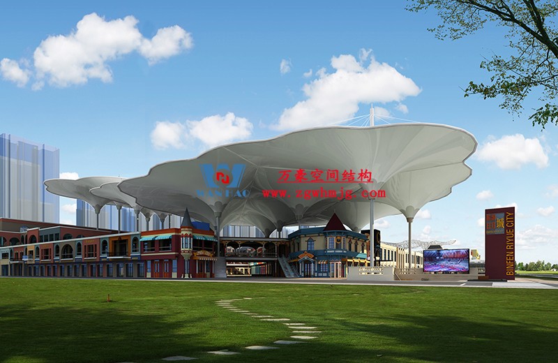 山東聊城萬達小鎮七彩祥云PTFE膜結構項目